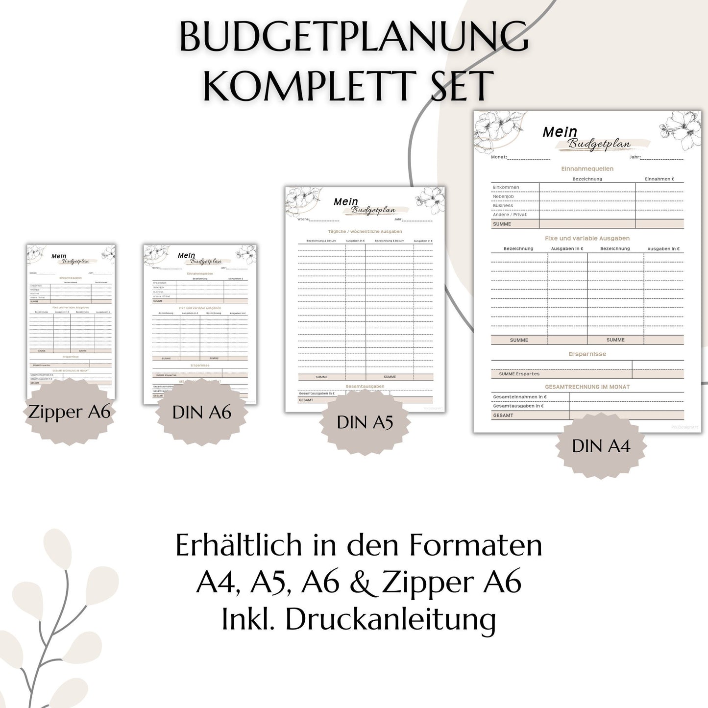 Budget Planer, mediterran, A4, A5 & A6