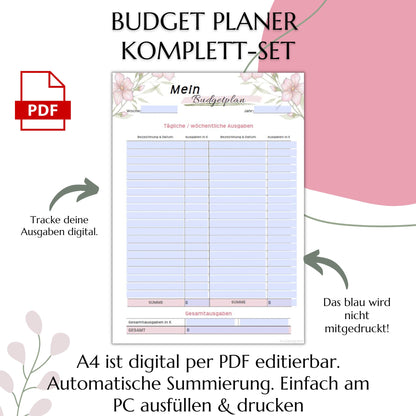 Budget Planer editierbare PDF, rosa