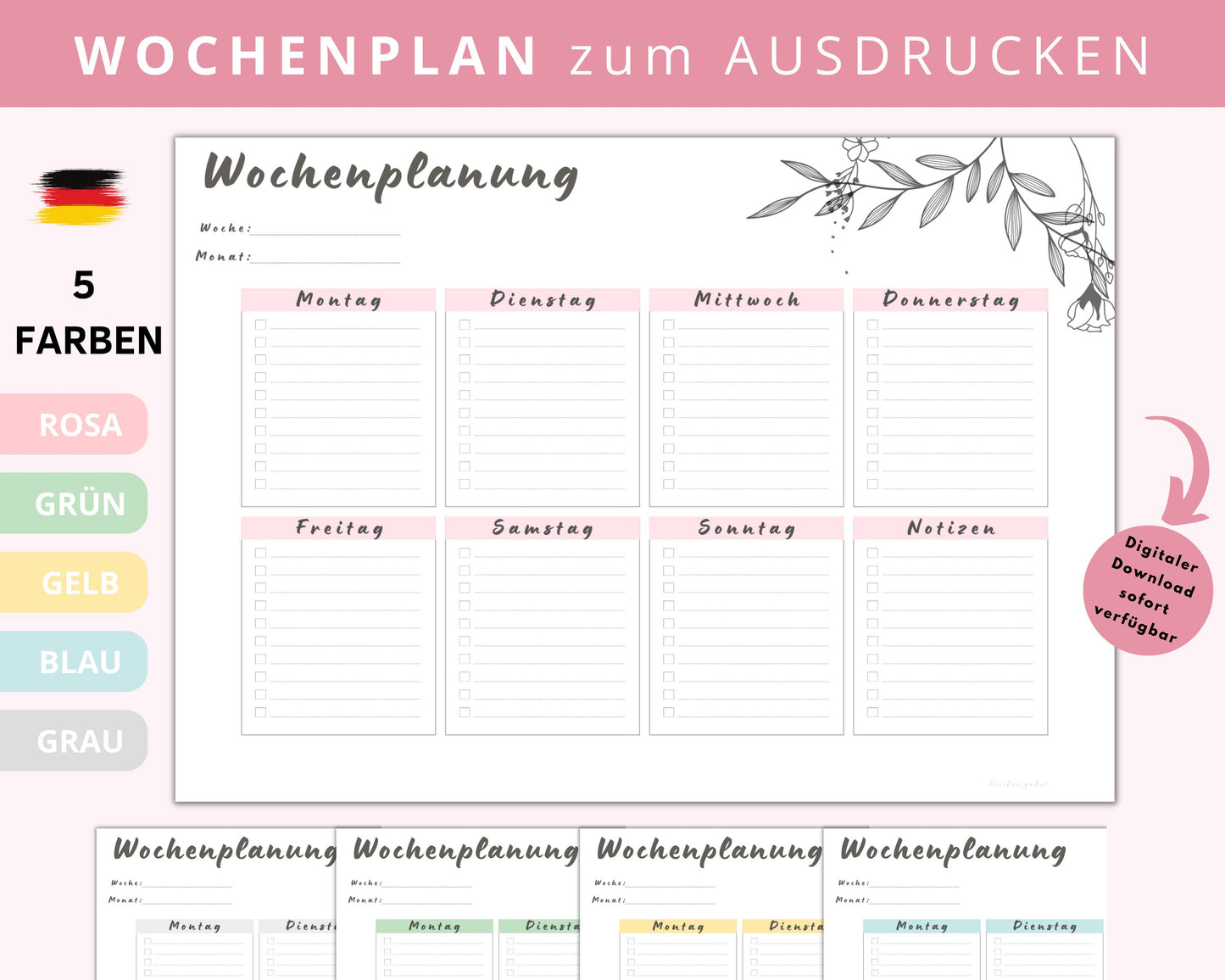 Wochenplaner Set I, 5 Farben