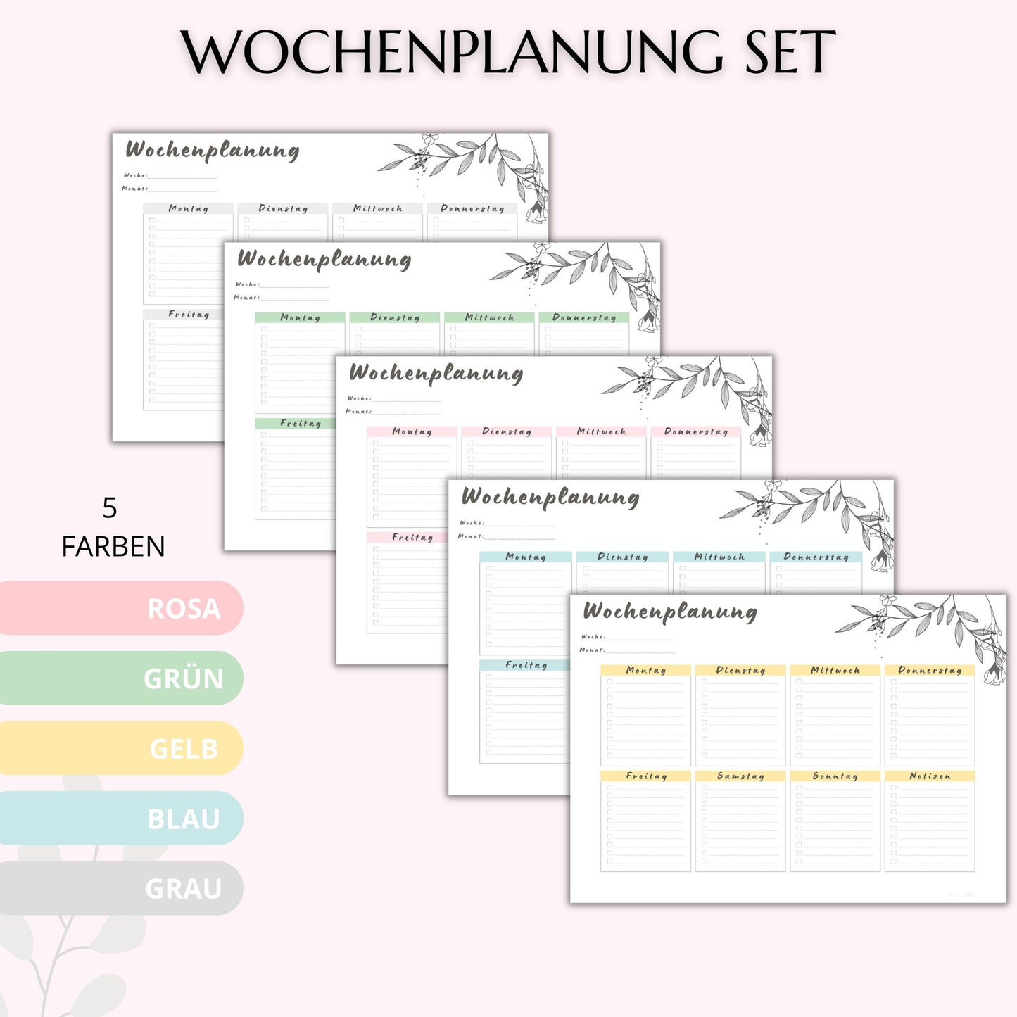 Wochenplaner Set I, 5 Farben