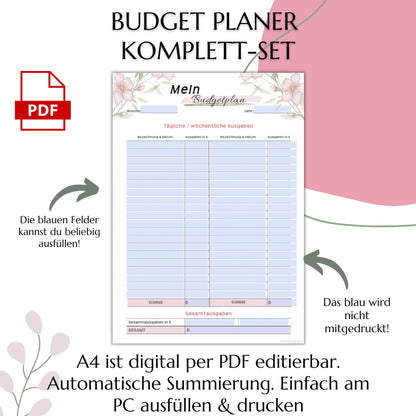 Budget Planer editierbare PDF, rosa