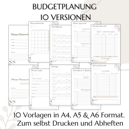 Budget Planer Deutsch A4, A5, A6, beige, 10 Versionen