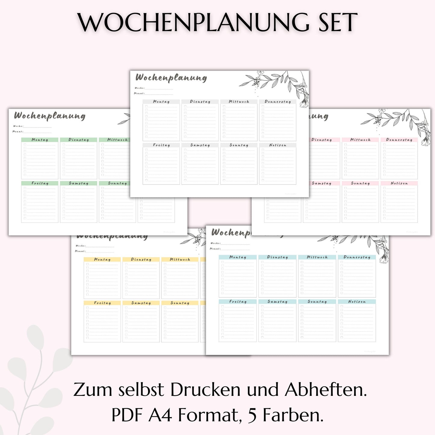 Wochenplaner Set I, 5 Farben