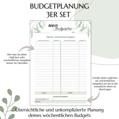 Budget Planer, grün , A4, A5 & A6, inkl. Jahresansicht
