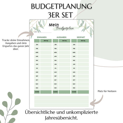 Budget Planer, grün , A4, A5 & A6, inkl. Jahresansicht