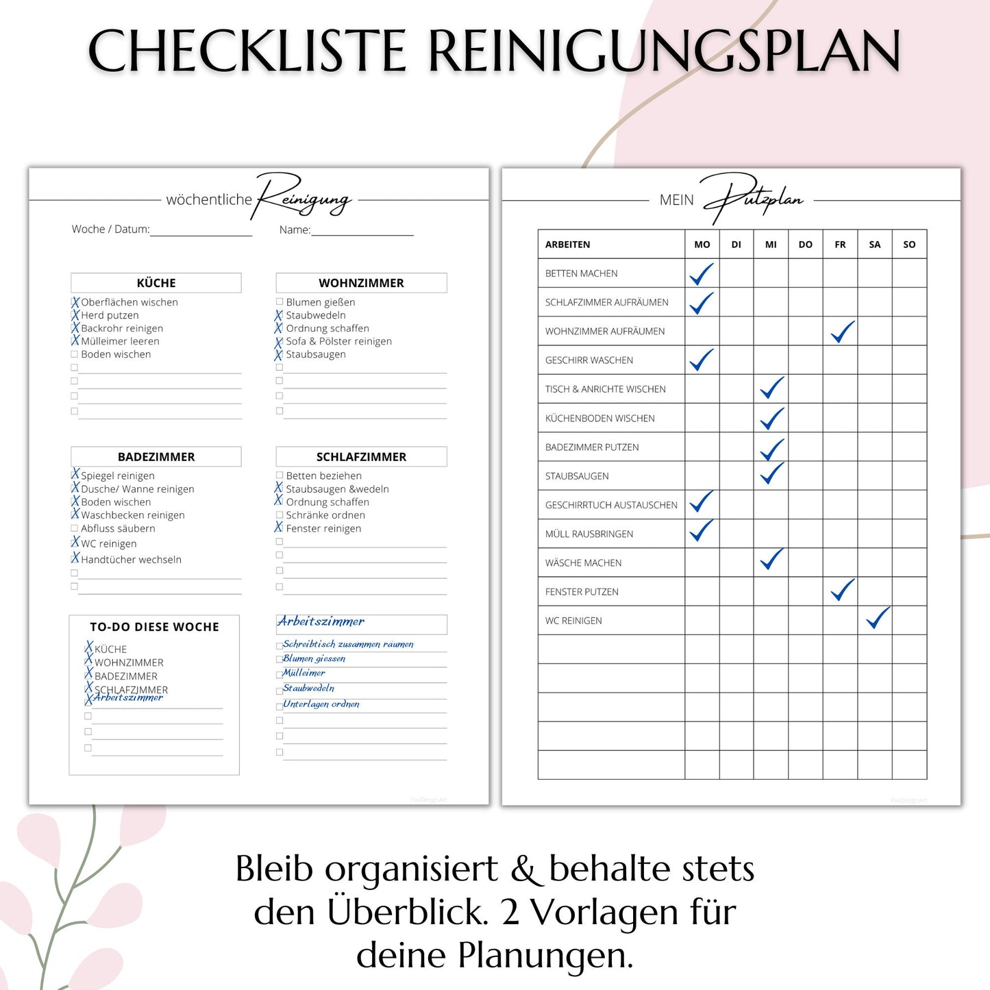 Reinigungsplan digital editierbar PDF, minimal