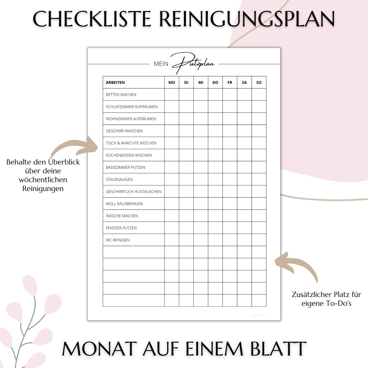 Reinigungsplan digital editierbar PDF, minimal