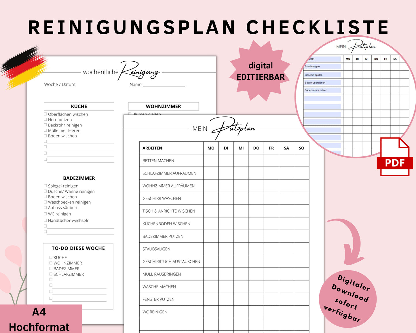 Reinigungsplan digital editierbar PDF, minimal