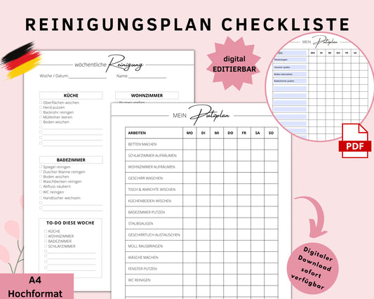 Reinigungsplan digital editierbar PDF, minimal