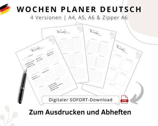 Wochenplaner 4 Varianten schwarz