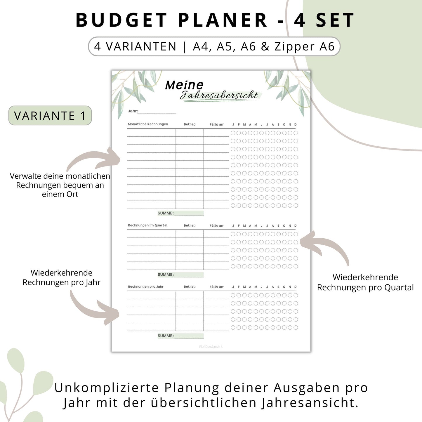 Budget Planer 4 Varianten, grün minimal