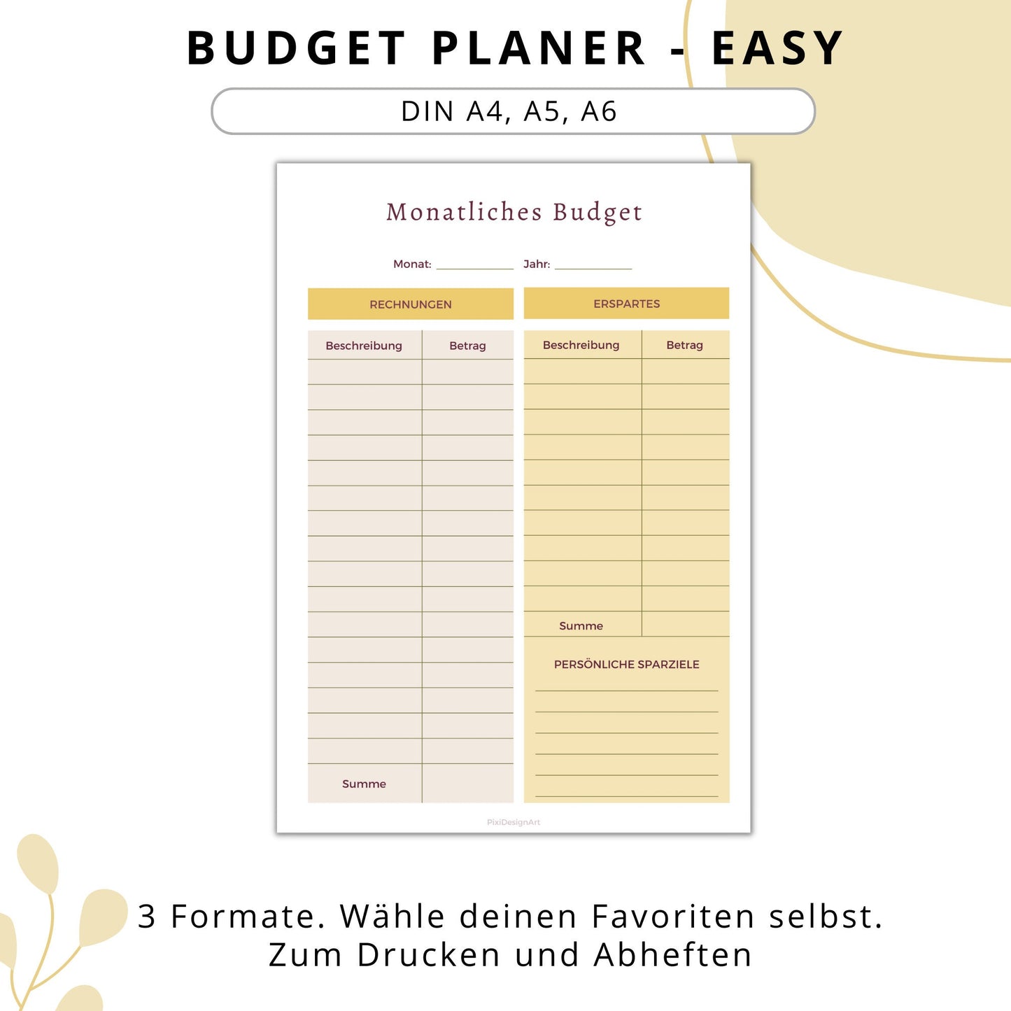 Budget Planer Easy, gelb