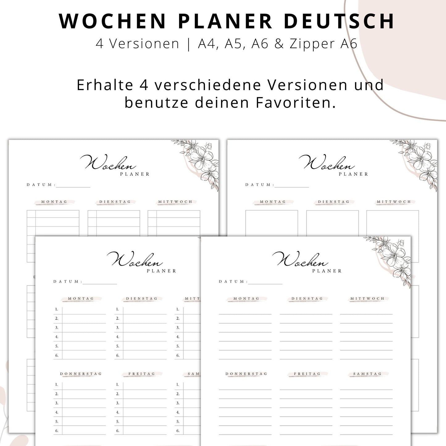 Wochenplaner 4 Varianten beige