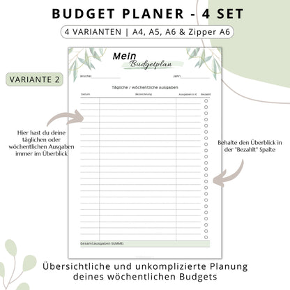 Budget Planer 4 Varianten, grün minimal