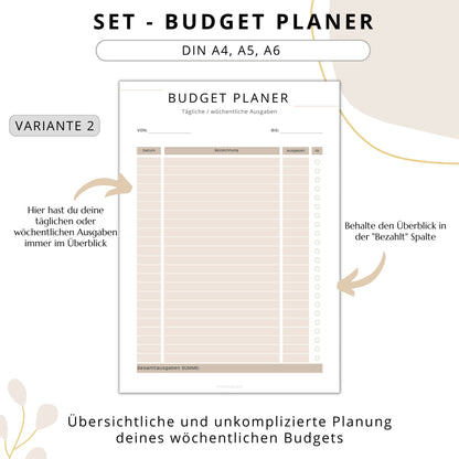 Budget Planer Einsteiger, 4 Varianten, beige