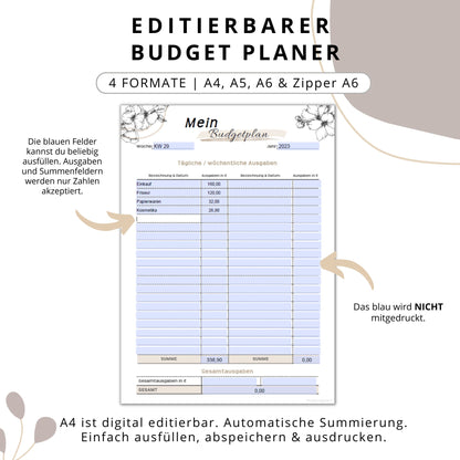 Budget Planer editierbare PDF, beige