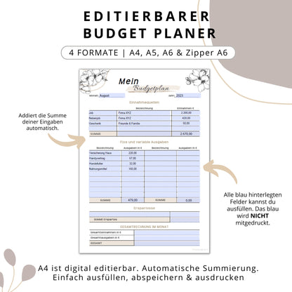 Budget Planer editierbare PDF, beige