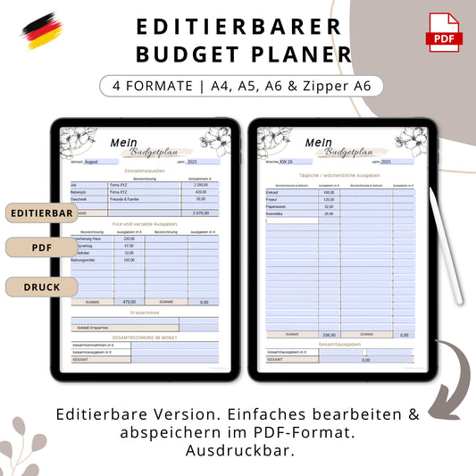 Budget Planer editierbare PDF, beige