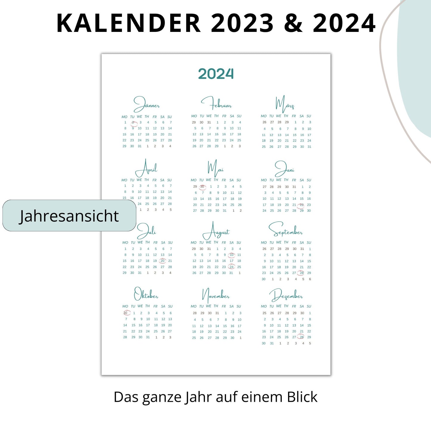 Kalender 2024, blau