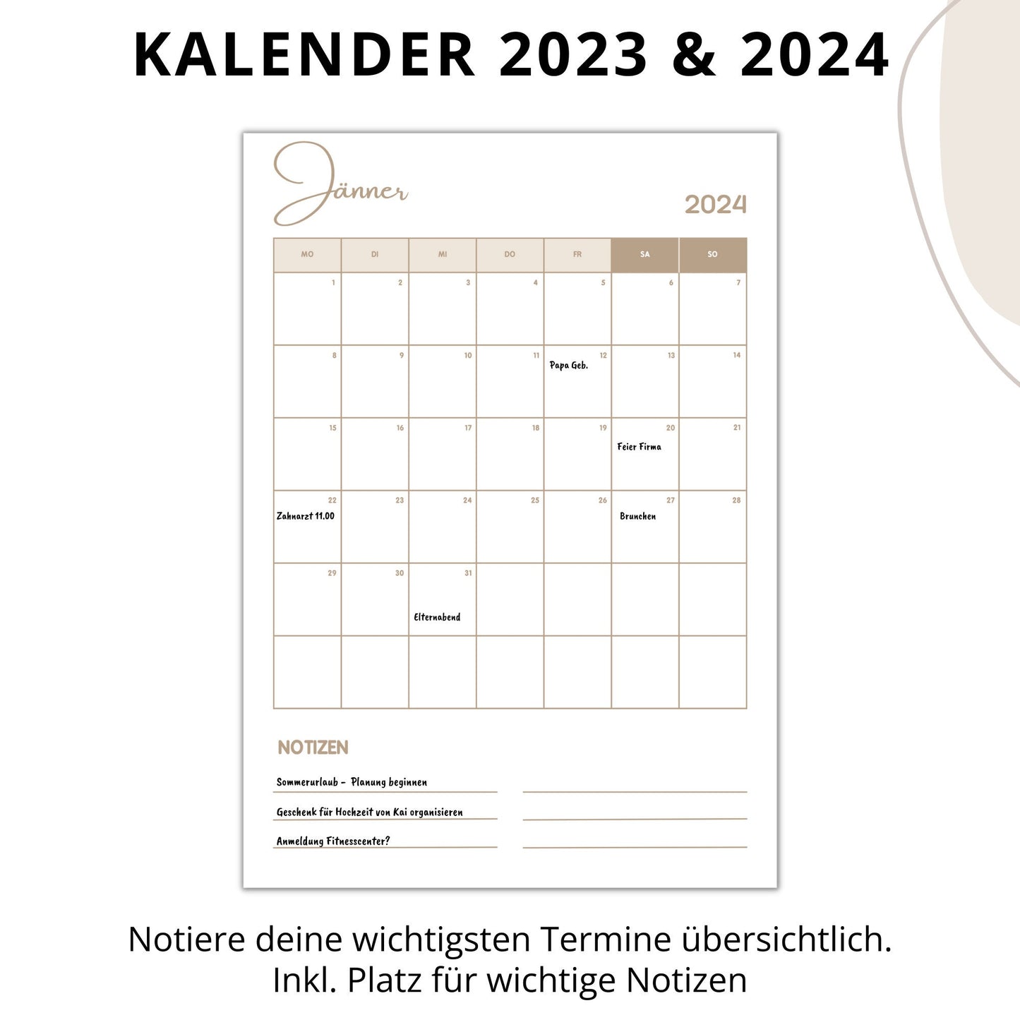 Kalender 2024, braun