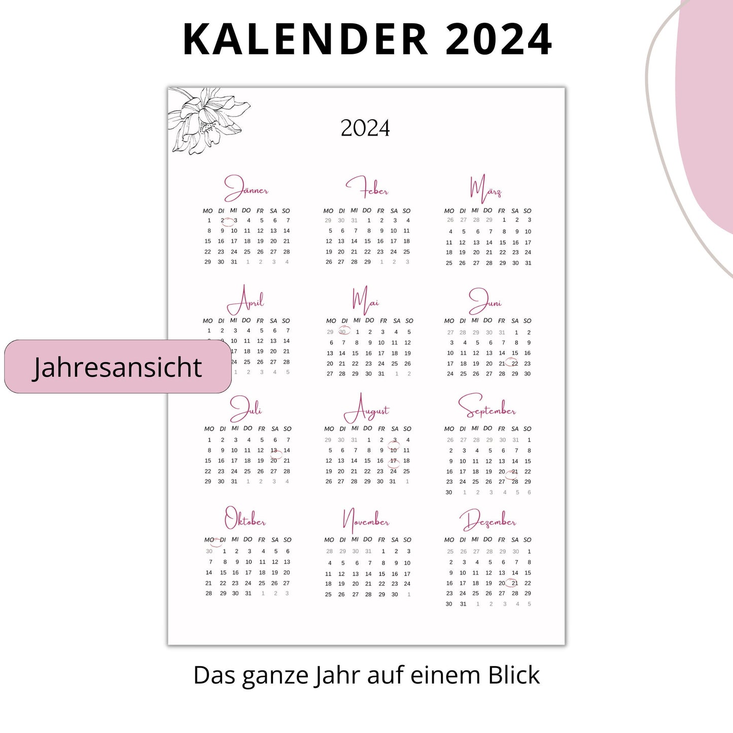 Kalender 2024, Rose