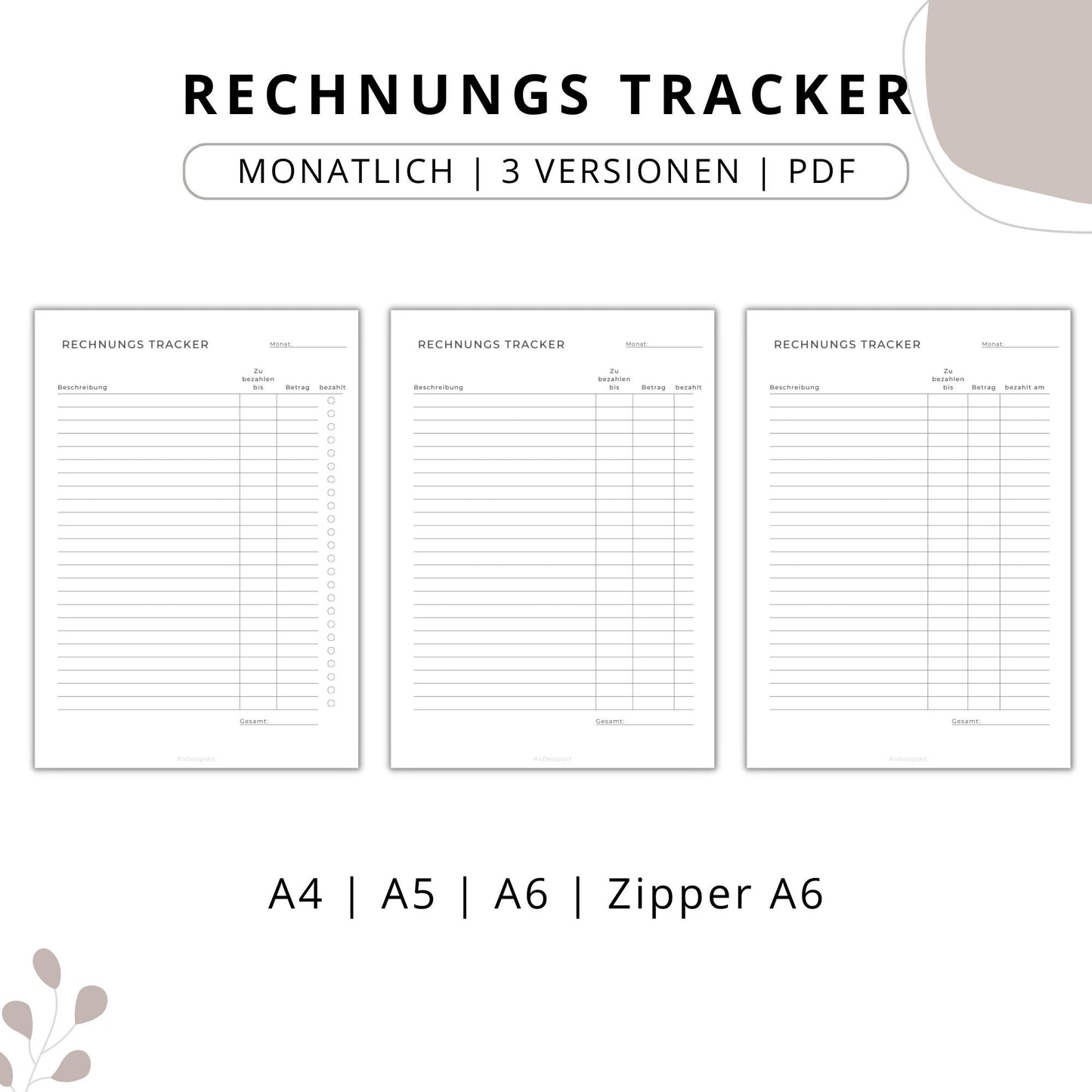 Rechnungs-Tracker, 3 Versionen