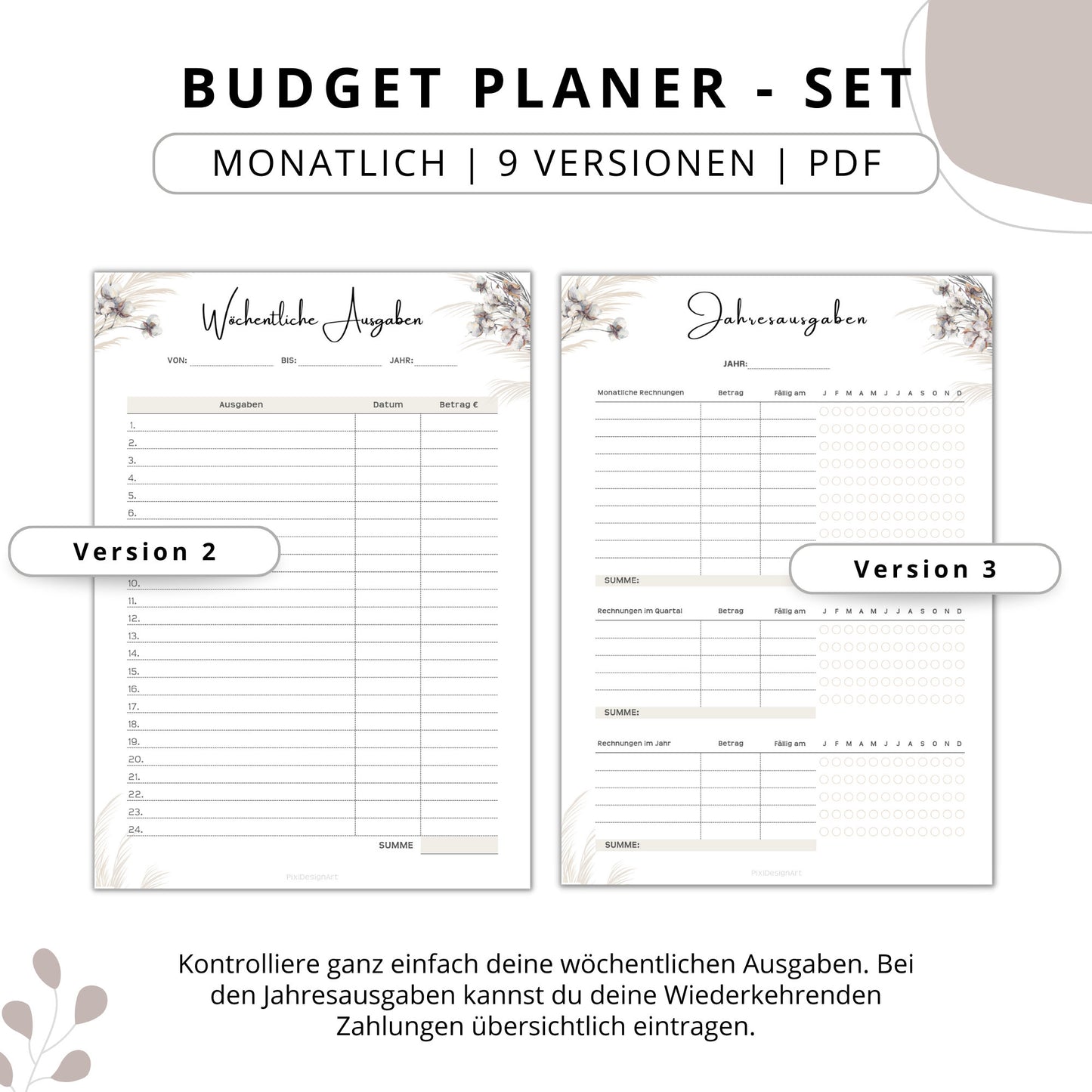 Budget Planer- SET 9 Varianten, beige