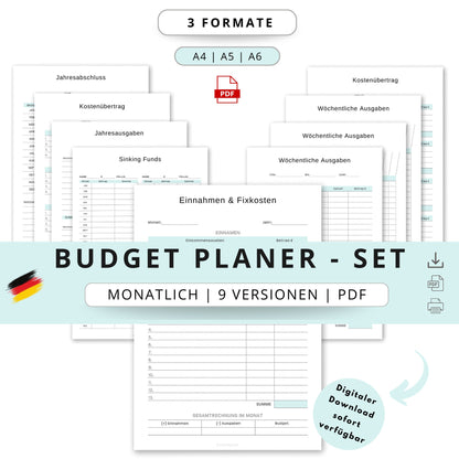 Budget Planer- SET 9 Varianten, blau minimal