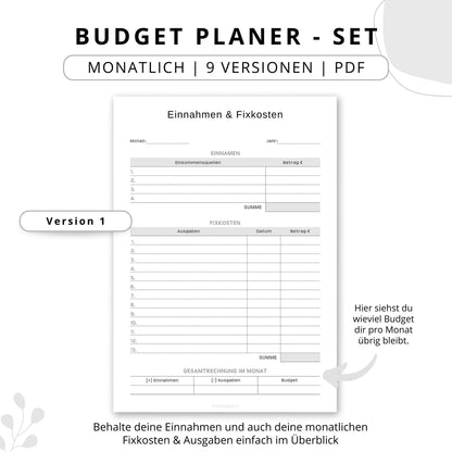 Budget Planer- SET 9 Varianten, grau minimal