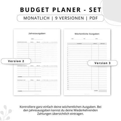 Budget Planer- SET 9 Varianten, grau minimal