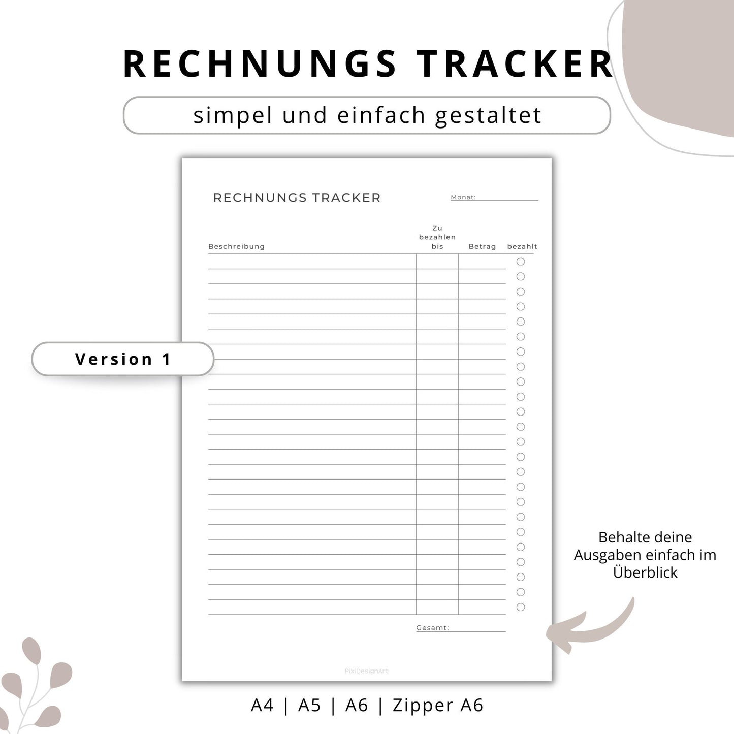 Rechnungs-Tracker, 3 Versionen