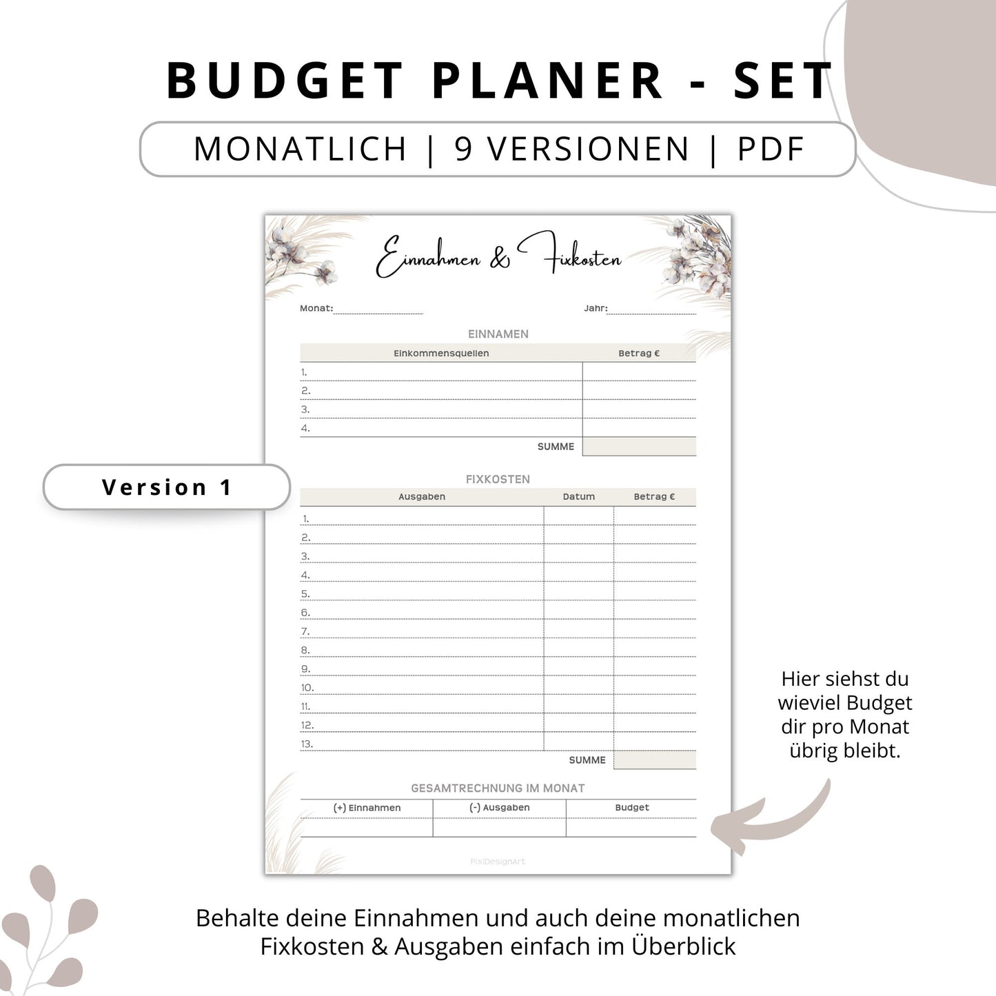 Budget Planer- SET 9 Varianten, beige