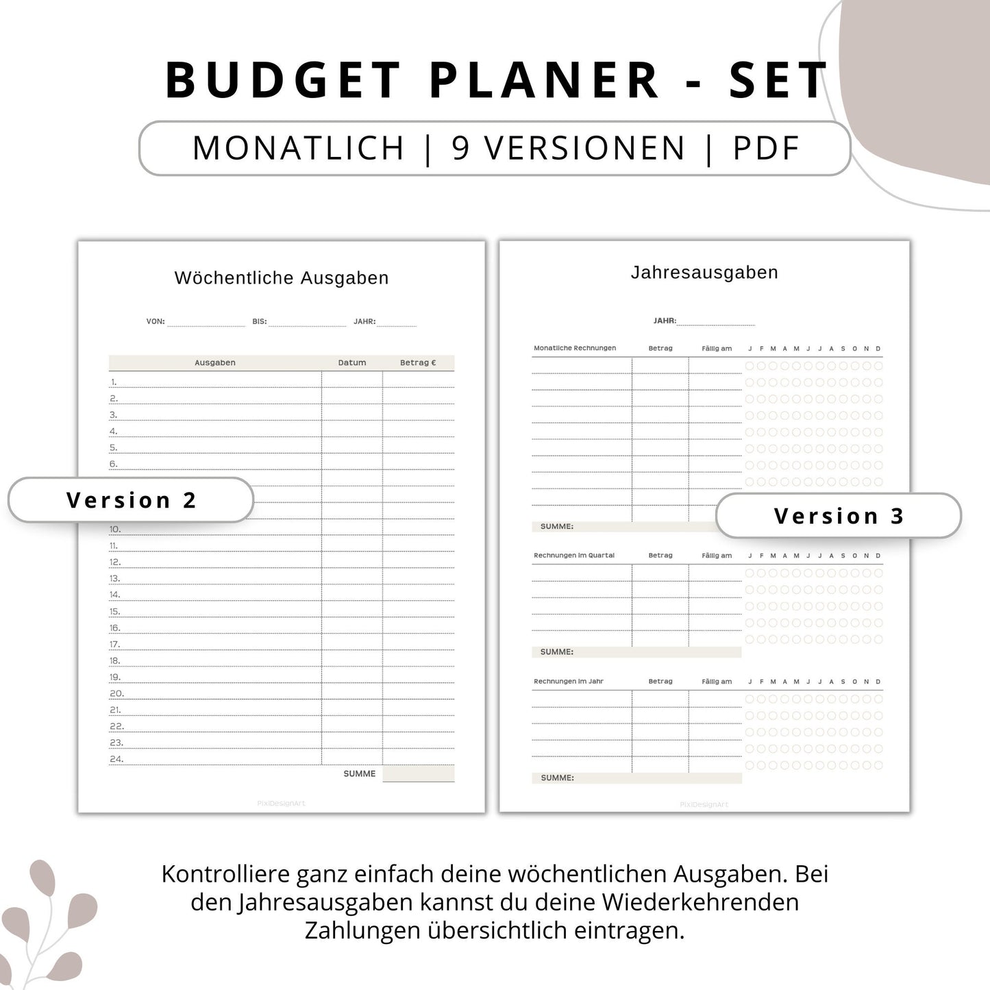 Budget Planer- SET 9 Varianten, beige minimal