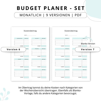 Budget Planer- SET 9 Varianten, blau minimal