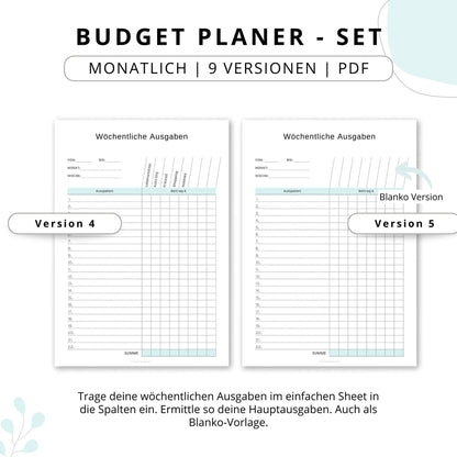 Budget Planer- SET 9 Varianten, blau minimal