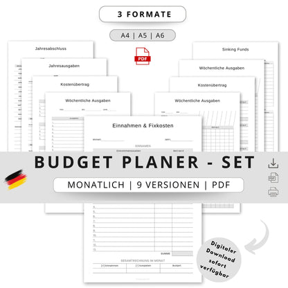 Budget Planer- SET 9 Varianten, grau minimal