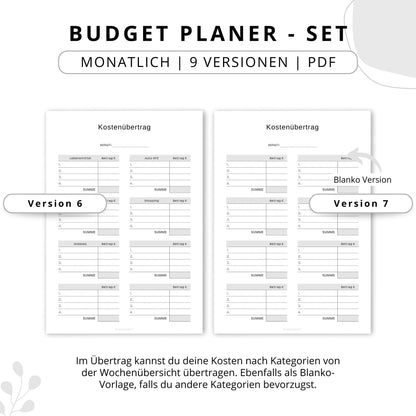 Budget Planer- SET 9 Varianten, grau minimal